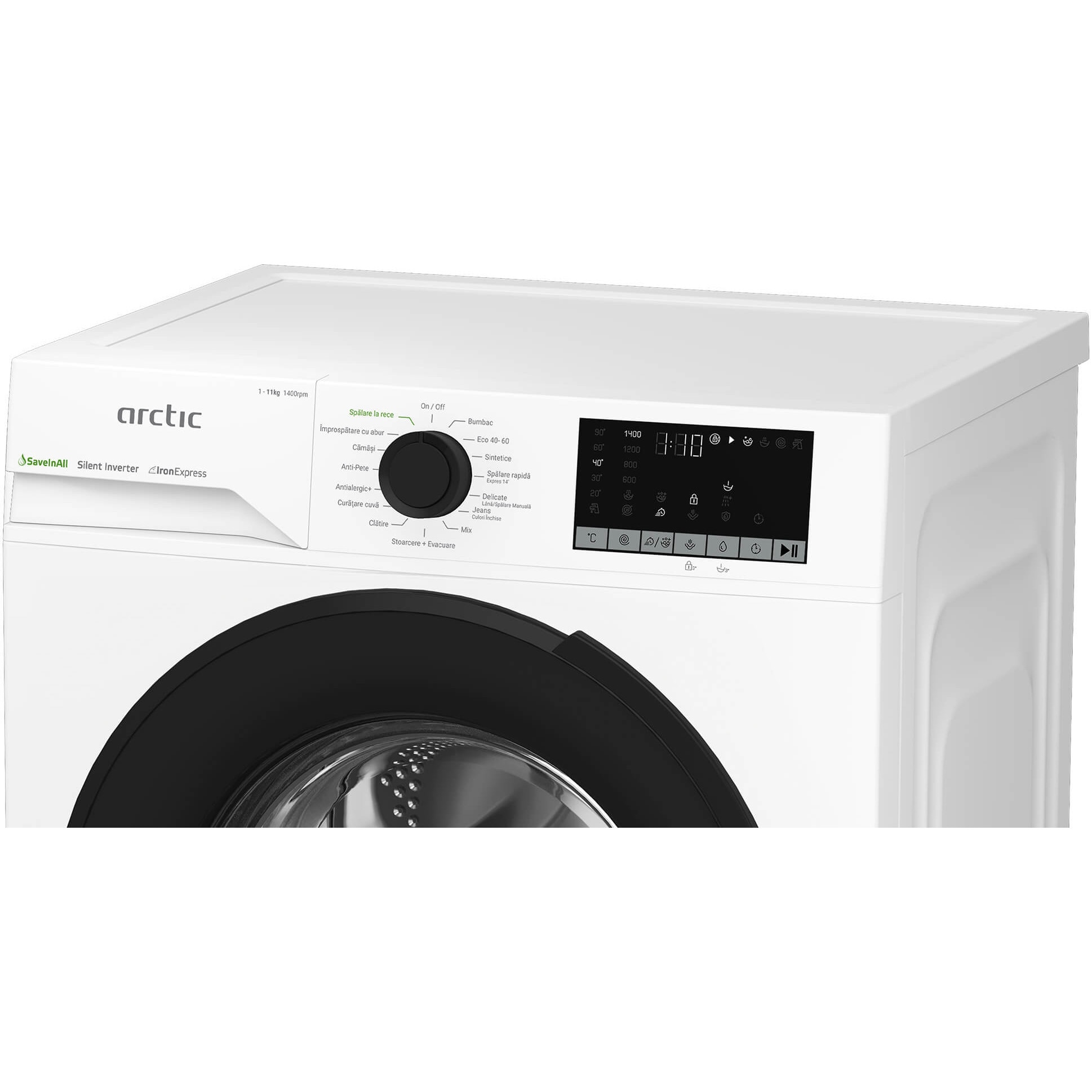 Masina de spalat rufe Arctic APLM2WFST211412W, Clasa A, 11 kg, 1400 RPM, Child Lock, Display LCD, SaveInAll, Alb
