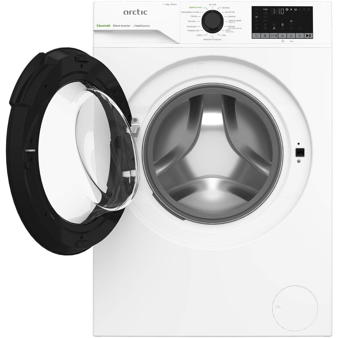 Masina de spalat rufe Arctic APLM2WFST211412W, Clasa A, 11 kg, 1400 RPM, Child Lock, Display LCD, SaveInAll, Alb