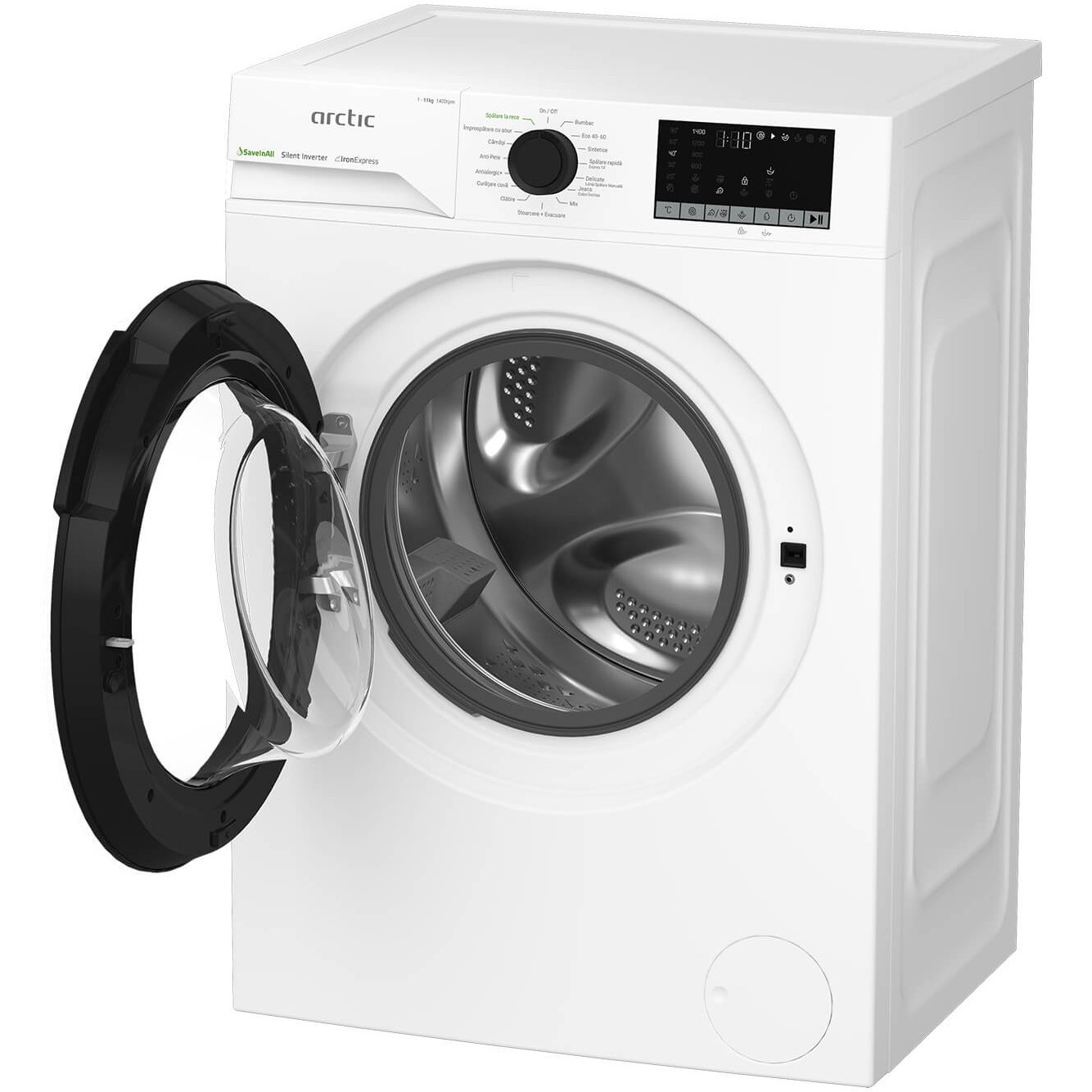 Masina de spalat rufe Arctic APLM2WFST211412W, Clasa A, 11 kg, 1400 RPM, Child Lock, Display LCD, SaveInAll, Alb