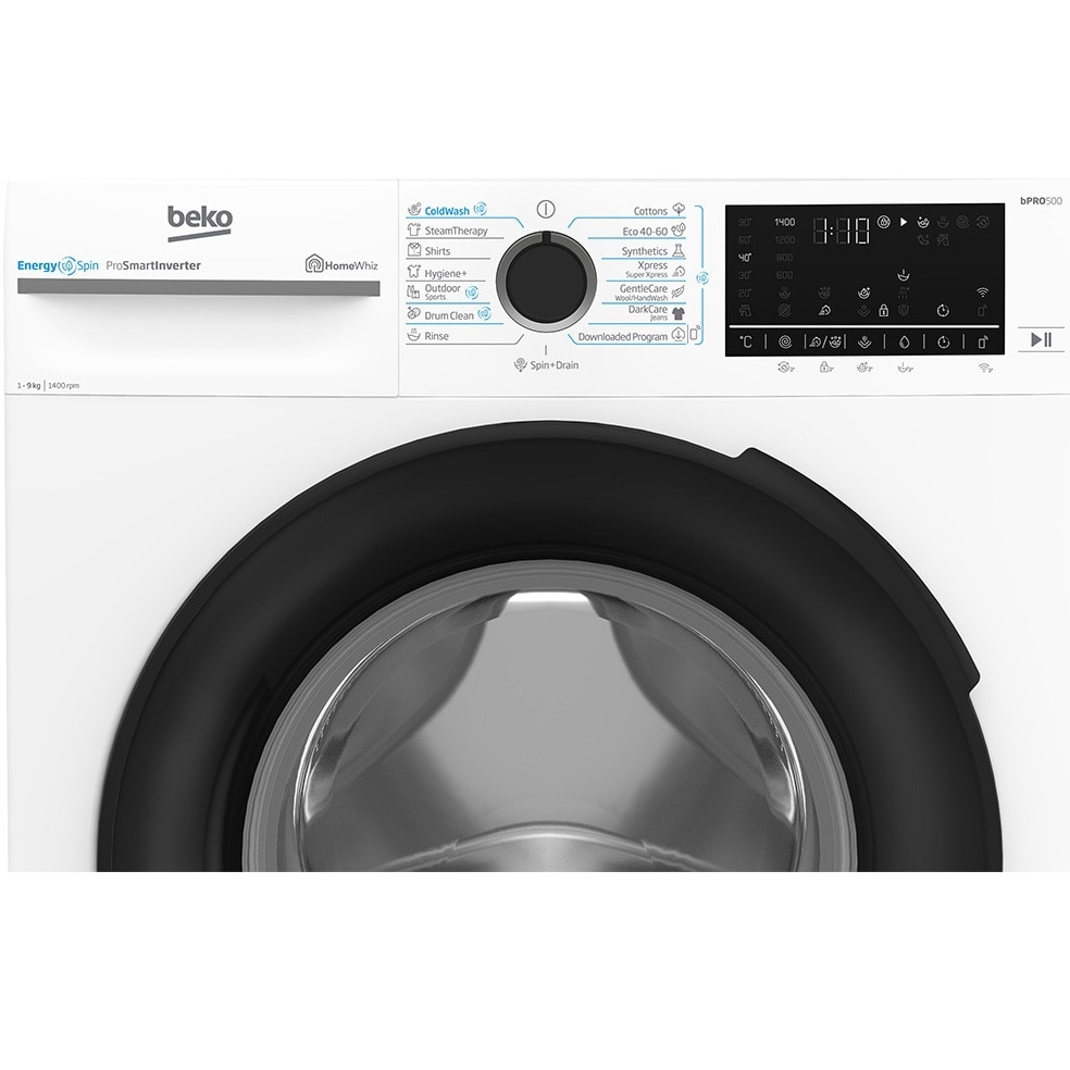 Masina de spalat rufe Beko BM5WFSU69415W, Clasa A, 9 kg, 1400 RPM, 15 programe, Instant Opening, HomeWhiz, Alb