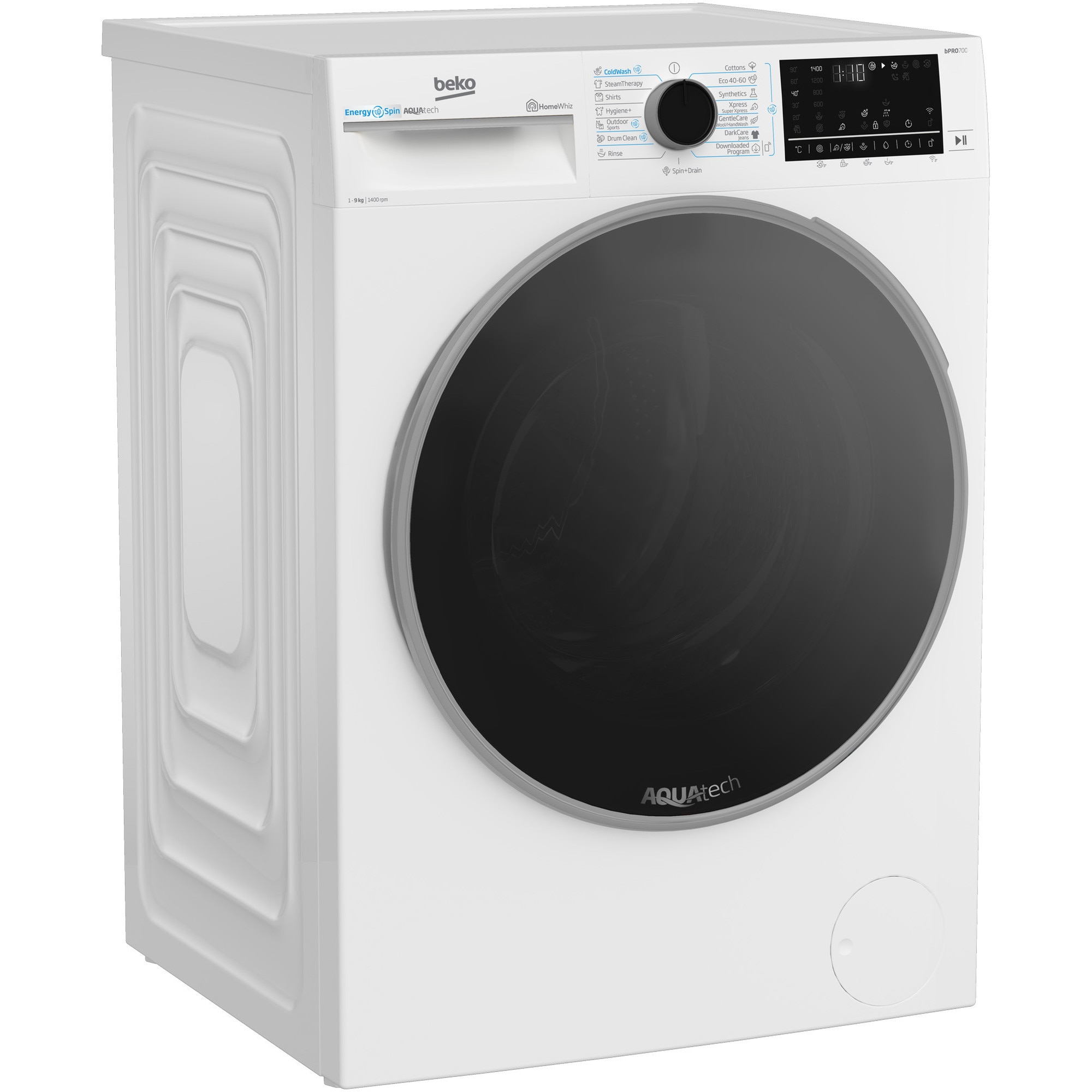 Masina de spalat rufe Beko B7WFU69418WB2ES, 9 kg, 15 programe, 1400 RPM, Clasa A, EnergySpin, Child Lock, Alb