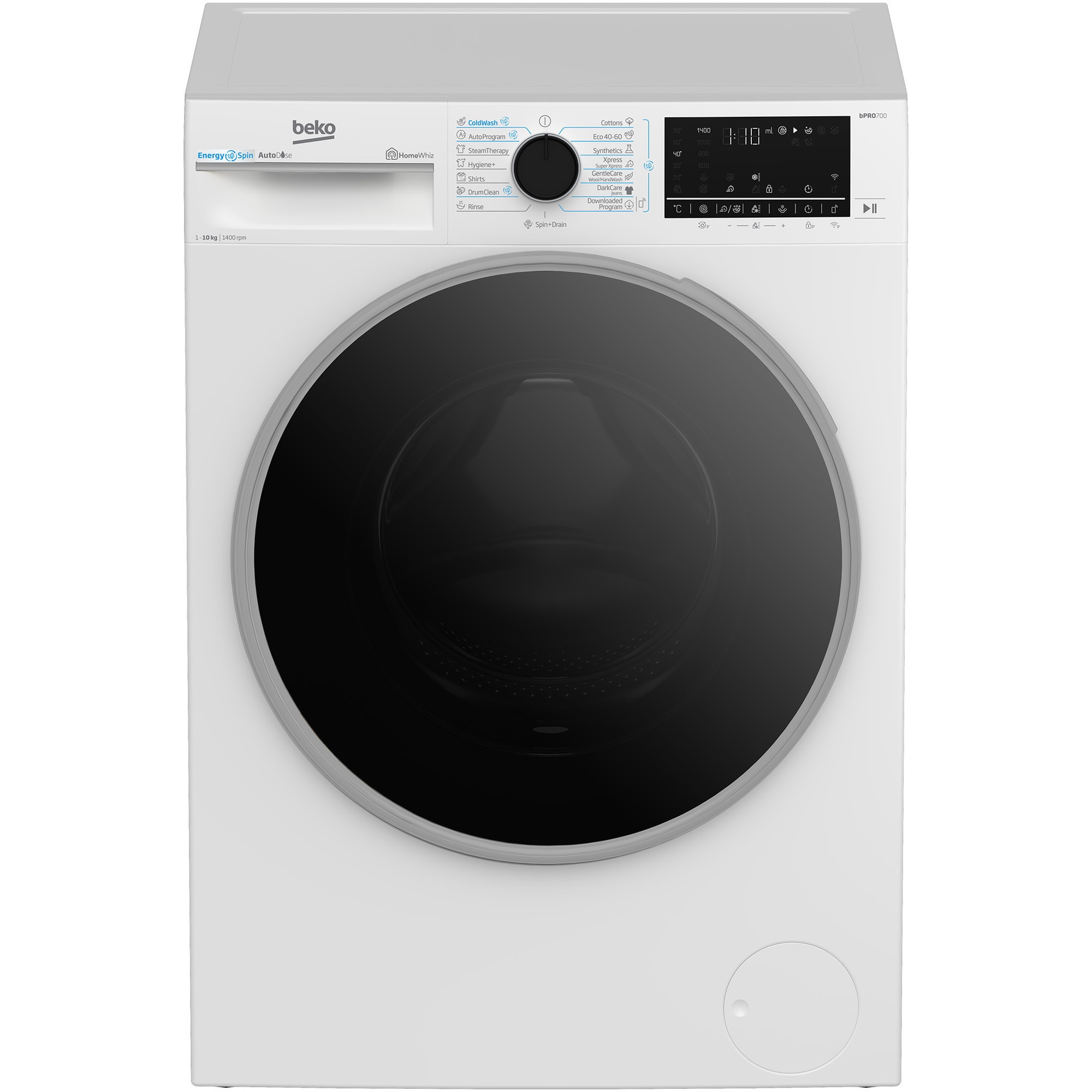Masina de spalat rufe Beko B7WFU810416WB2ES, 10 kg, 1400 RPM, AutoDose, 15 programe, AquaWave, Motor ProSmart Inverter, Alb, Clasa A