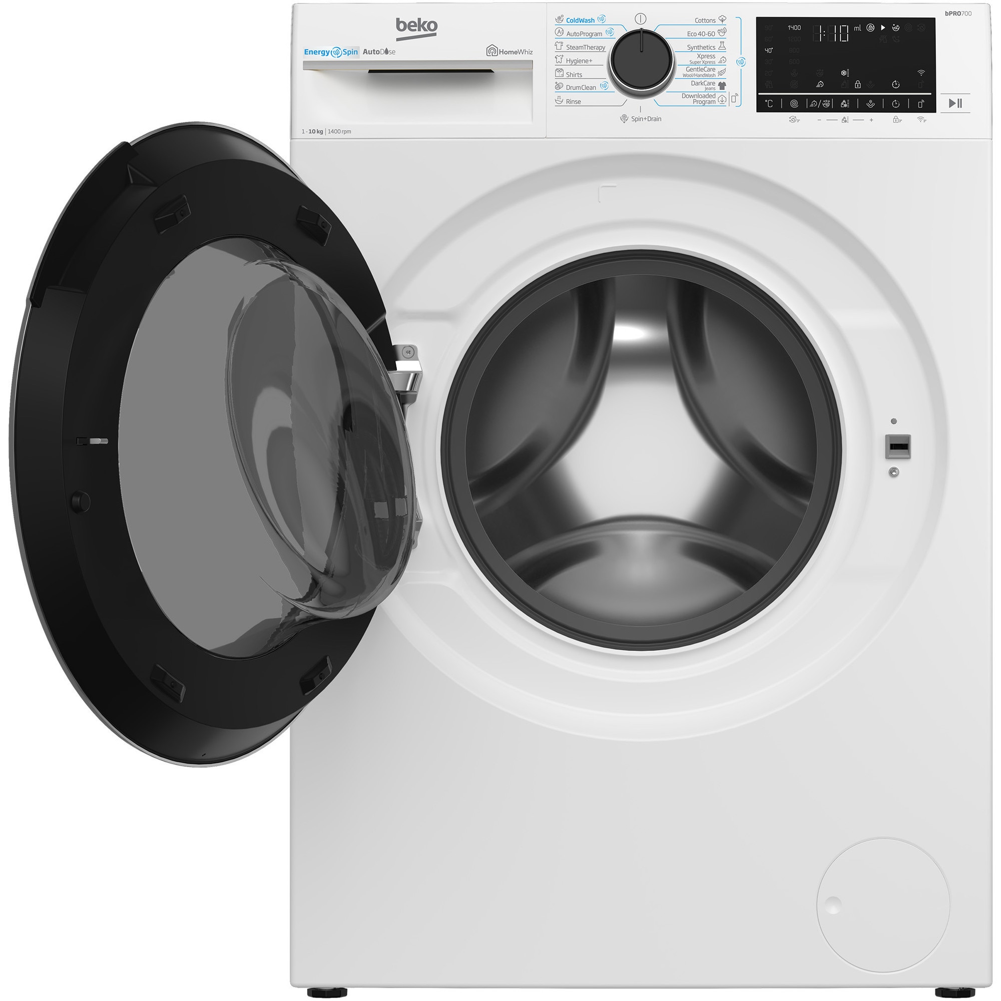 Masina de spalat rufe Beko B7WFU810416WB2ES, 10 kg, 1400 RPM, AutoDose, 15 programe, AquaWave, Motor ProSmart Inverter, Alb, Clasa A