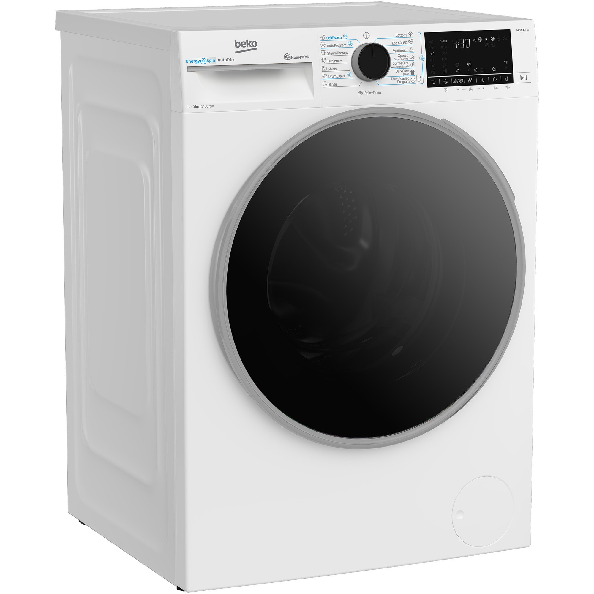 Masina de spalat rufe Beko B7WFU810416WB2ES, 10 kg, 1400 RPM, AutoDose, 15 programe, AquaWave, Motor ProSmart Inverter, Alb, Clasa A