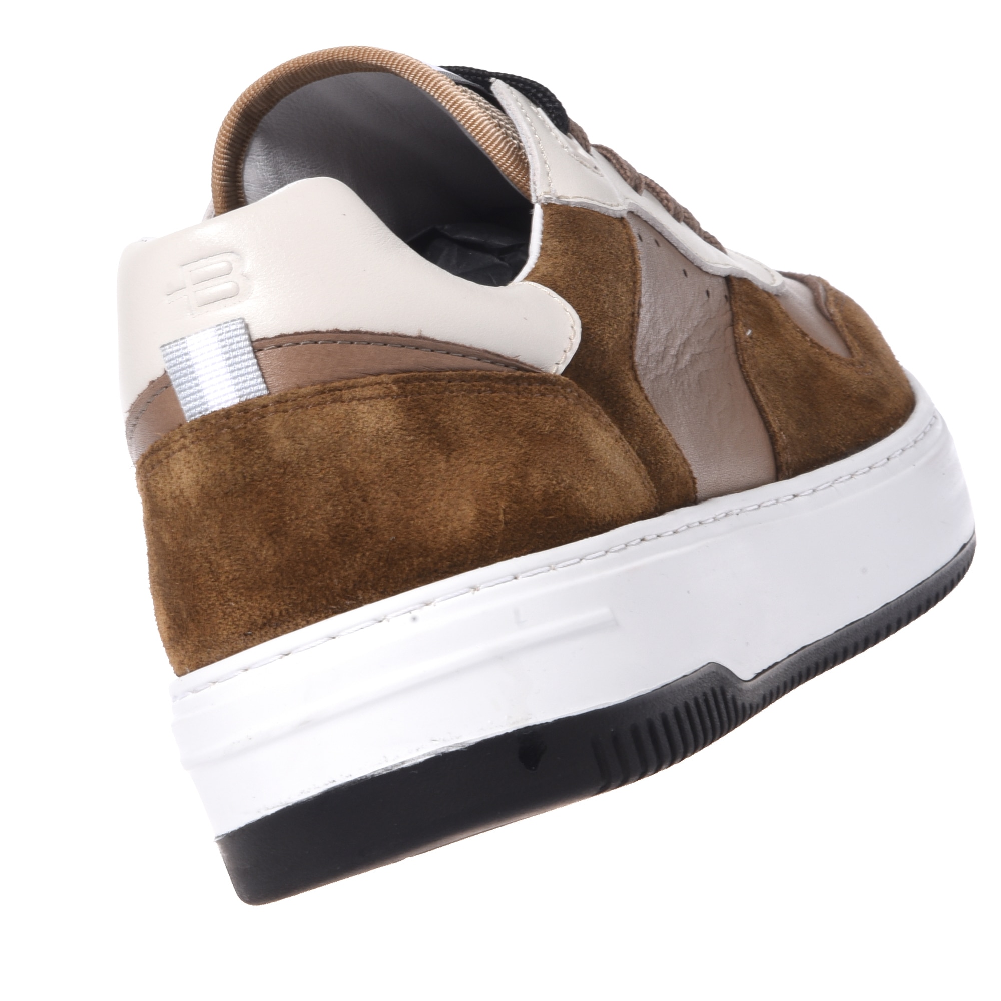 Baldinini, Pantofi sport de piele cu garnituri de piele intoarsa, Alb, Maro taupe, 43