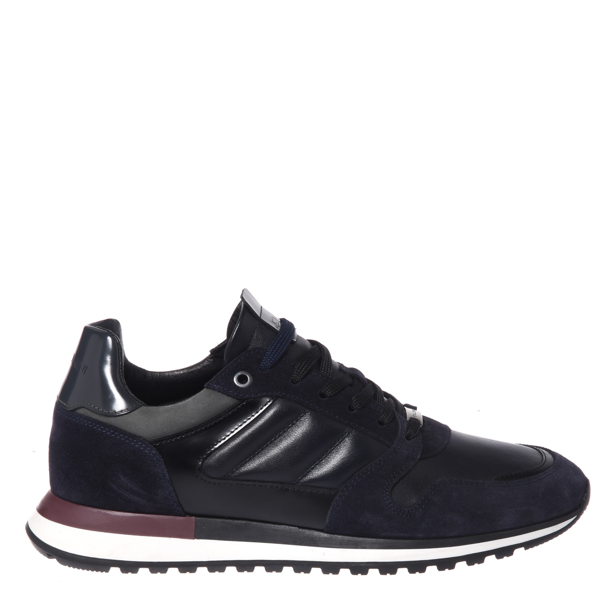 Baldinini, Pantofi sport uni de piele cu garnituri de piele intoarsa, Bleumarin, 43