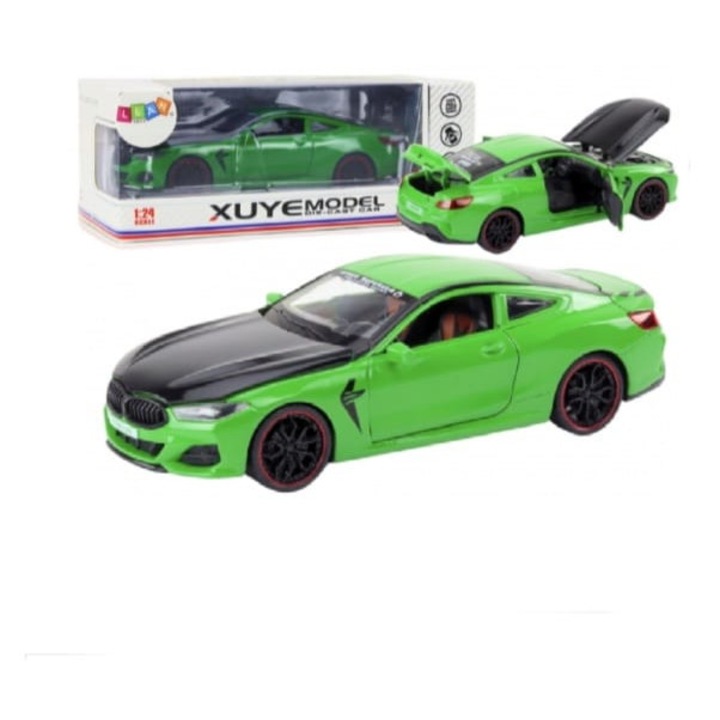 Masinuta metalica mecanica, BMW M8, scara 1:24, sunete, usi mobile, capota mobila, portbagaj mobil, verde, 22 cm