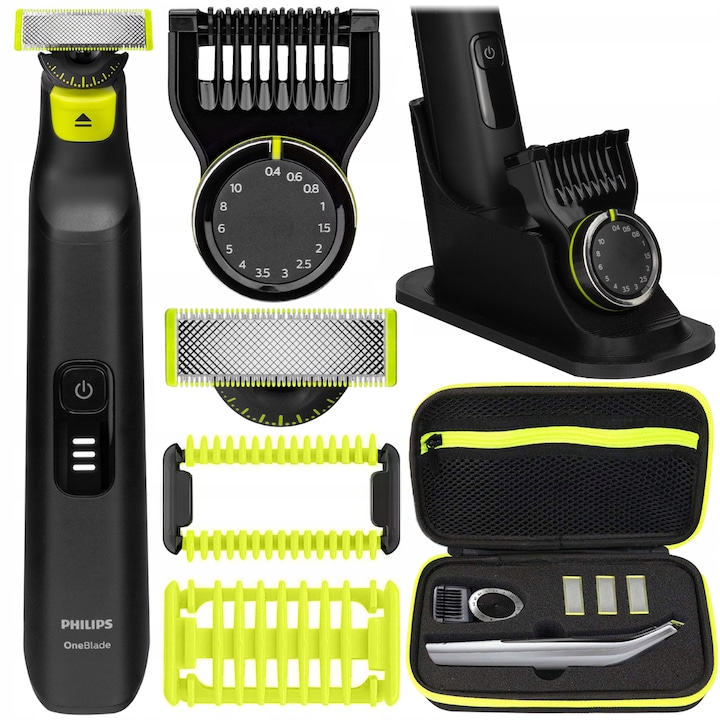Philips OneBlade Pro 360 QP6542 15 arcszőrzetvágó férfiaknak arc test borotva fekete szín etui állvány 14 fokozat érzékeny területek fej
