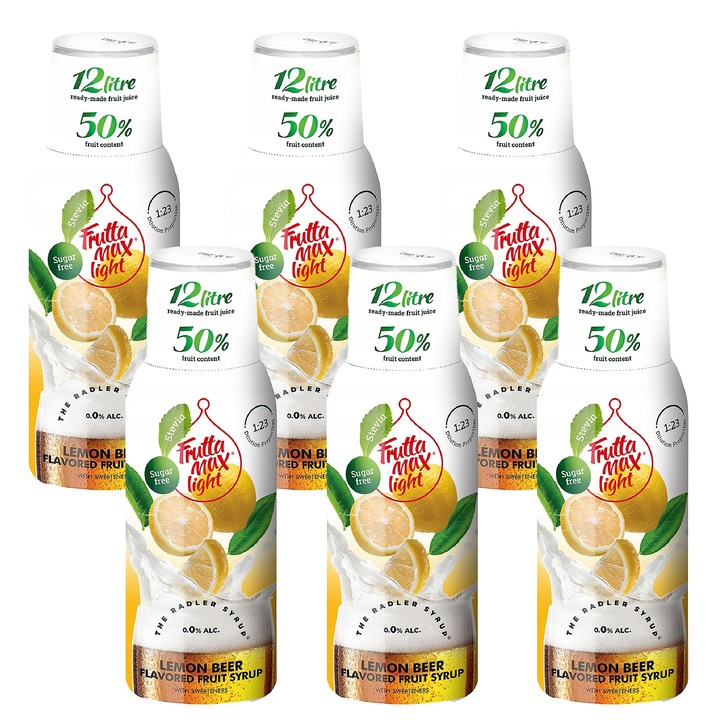 FruttaMax gyümölcsszirup Radler citromos light stevia 6x500ml cukormentes természetes aroma szénsavas vízhez koncentrátum