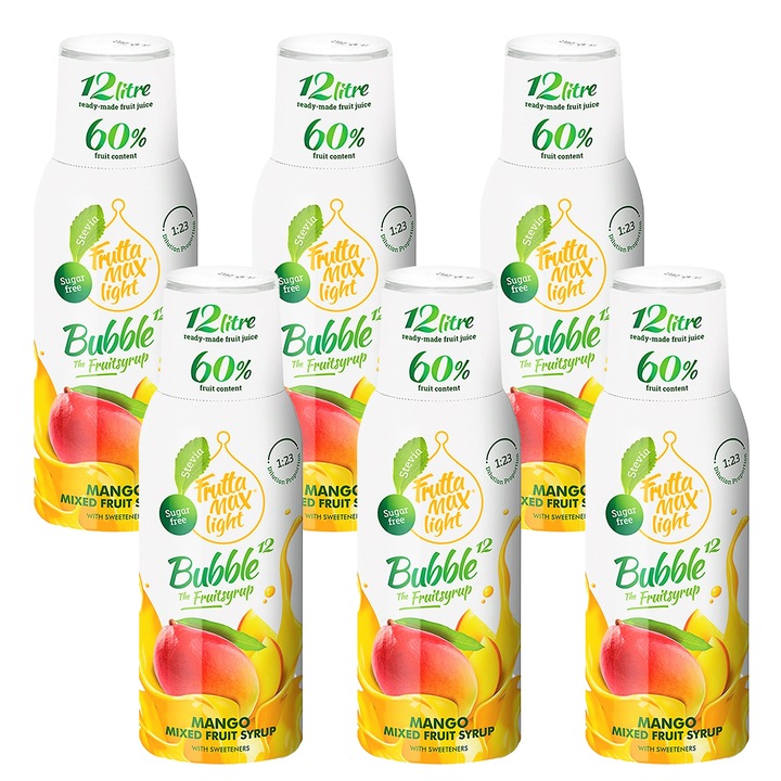 FruttaMax gyümölcsszörp Mango Light 6x500ml steviával cukormentes koncentrátum 60 százalék gyümölcstartalom diétás ital készítéséhez