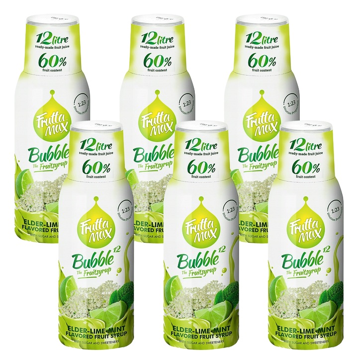 FruttaMax gyümölcsszirup limelime menta bodza ízű 6x500ml 60 százalék gyümölcstartalommal alacsony kalóriatartalom vízhez koncentrátum