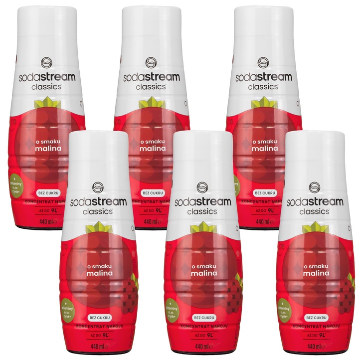 SodaStream szirup Zero Cukor Málna 6x440ml koncentrátum üdítőitalhoz vízhez, cukormentes, vitaminokkal, családi csomag, gazdag íz