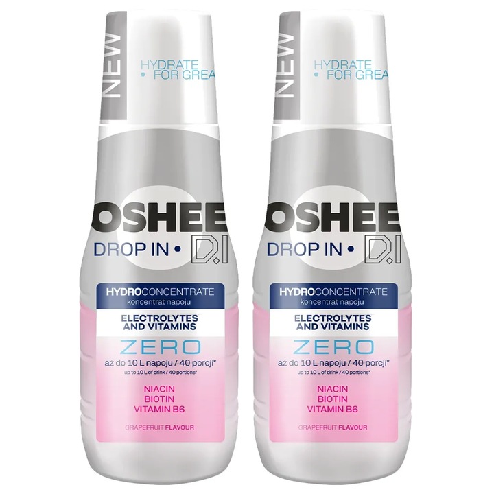 Oshee Drop In Zero koncentrát ital elektrolitokkal és B-vitaminokkal, grapefruit íz, 2x500ml, cukormentes, 40 adag, sport, hidratálás
