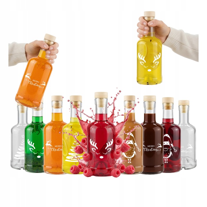 Комплект 10x Бутилки за ликьор Bimberek, 250мл, с коледен дизайн, 15,5x6,4см