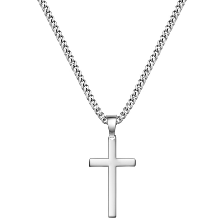 True Rebels, Colier de otel inoxidabil cu cruce, Argintiu