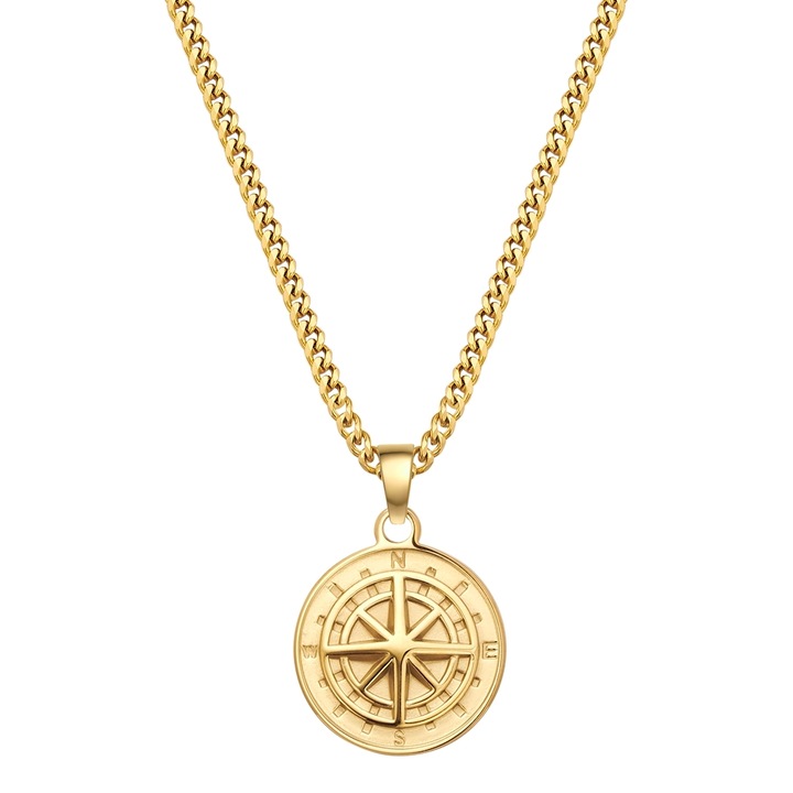 True Rebels, Colier placat cu aur de 14K cu pandantiv busola, Auriu
