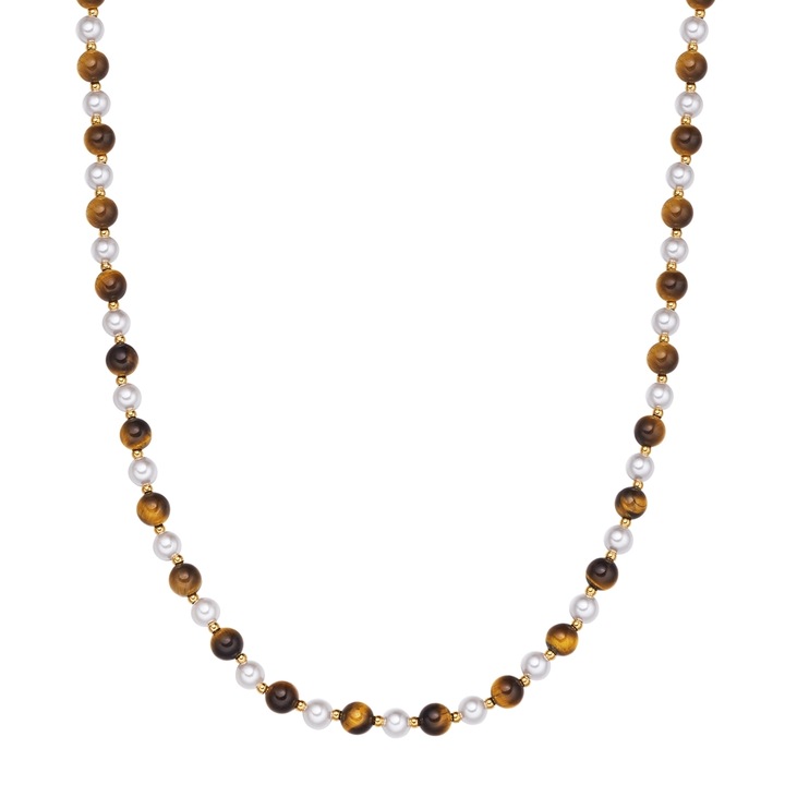 True Rebels, Colier cu perle naturale si margele Tiger Eye, Maro