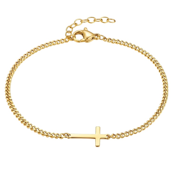 True Rebels, Bratara din lant placata cu aur de 14K si talisman cu cruce, Auriu