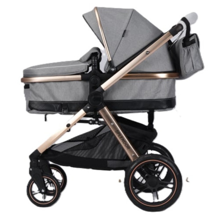 Carucior Multifunctional pentru Bebelusi - 2 in 1, Suspensii, Roti Rezistente, Maner Reversibil, Parasolar, ROYAL SPX3 - Culoare Gri Deschis