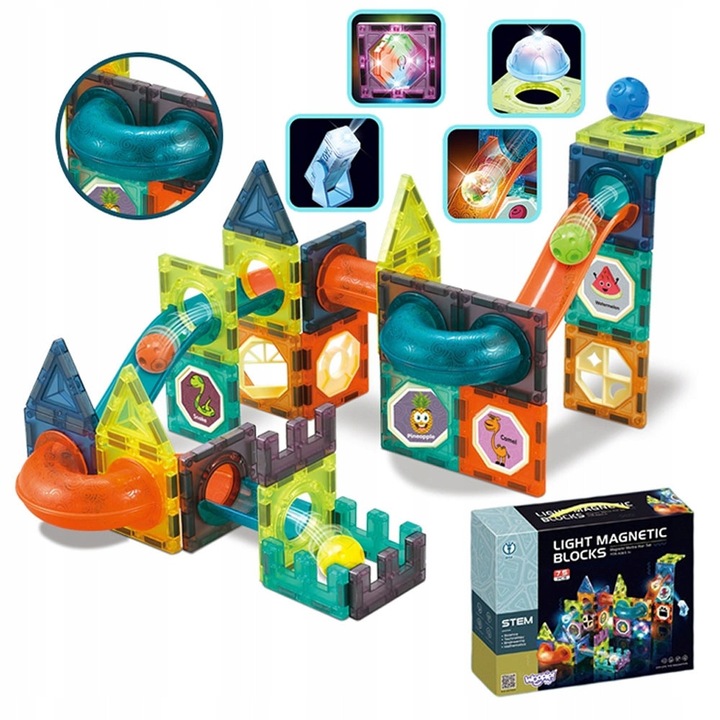 Set cuburi magnetice 3D, Doris, 73 piese, circulație bile, plastic, pentru copii 3 ani