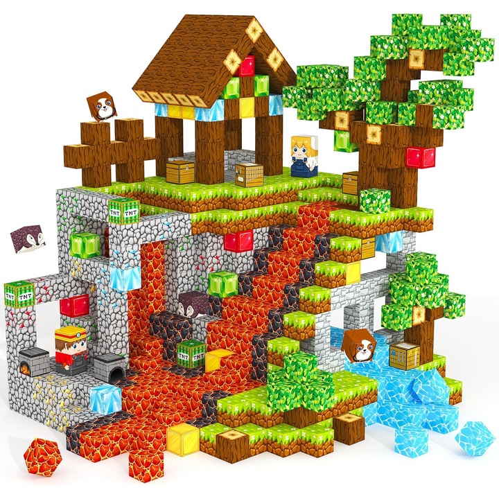 Магнитен конструктор Bedee, 100 части, тема гора и мина, 0.8x0.8x0.8 инча, за деца 3-8 години