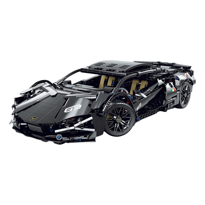 Sportautó Összeszerelhető Lamborghini, 1314 Alkatrész, Ezüst Színű Kivitel, 2.4GHz Távirányító, Motor és Li-ion Akkumulátor Szett