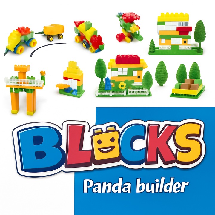 Set Blocuri de Constructie, 210 Piese, Multicolor, pentru Copii 3+, Cutie cu Maner