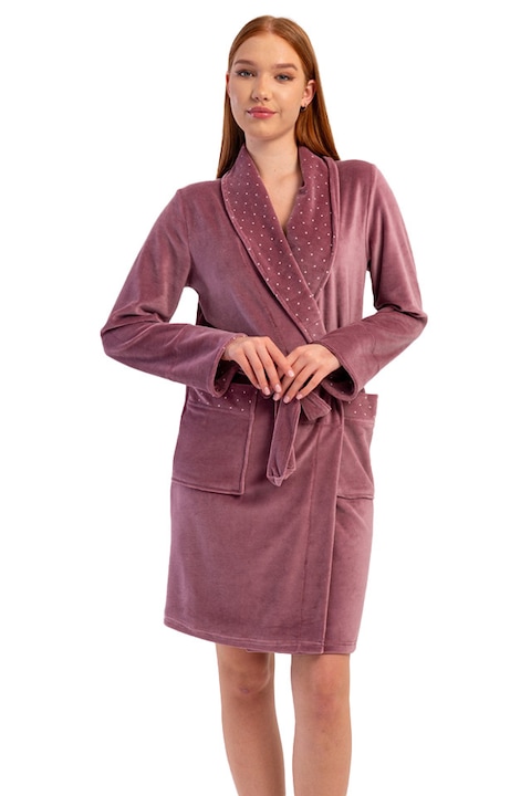 Халат за дама Vienetta, модел Velvet Touch, Розова пудра