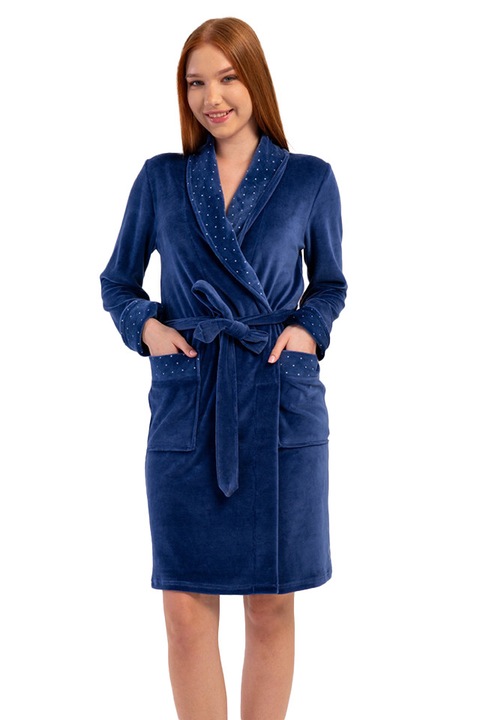 Халат за дама Vienetta, модел Velvet Touch, Индигово синьо