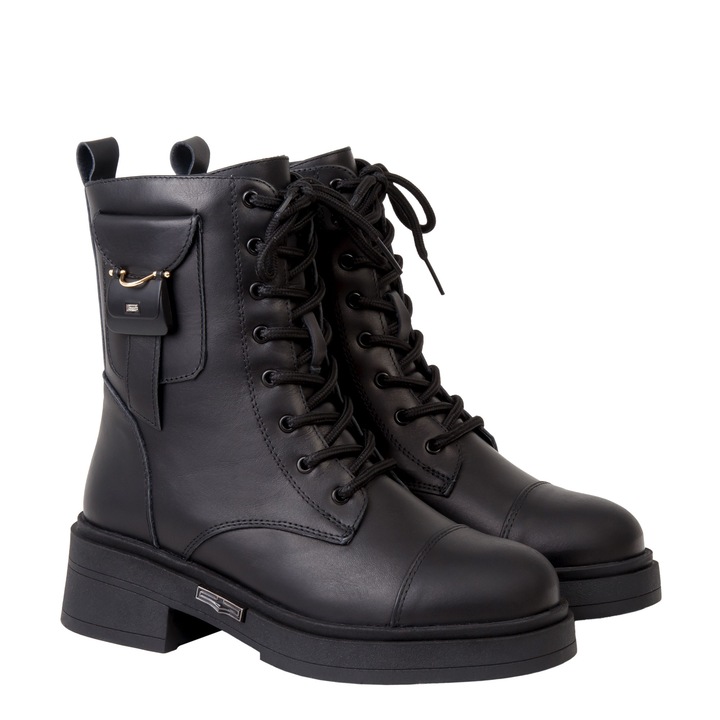 Ghete DINA - piele naturala neagra, Negru