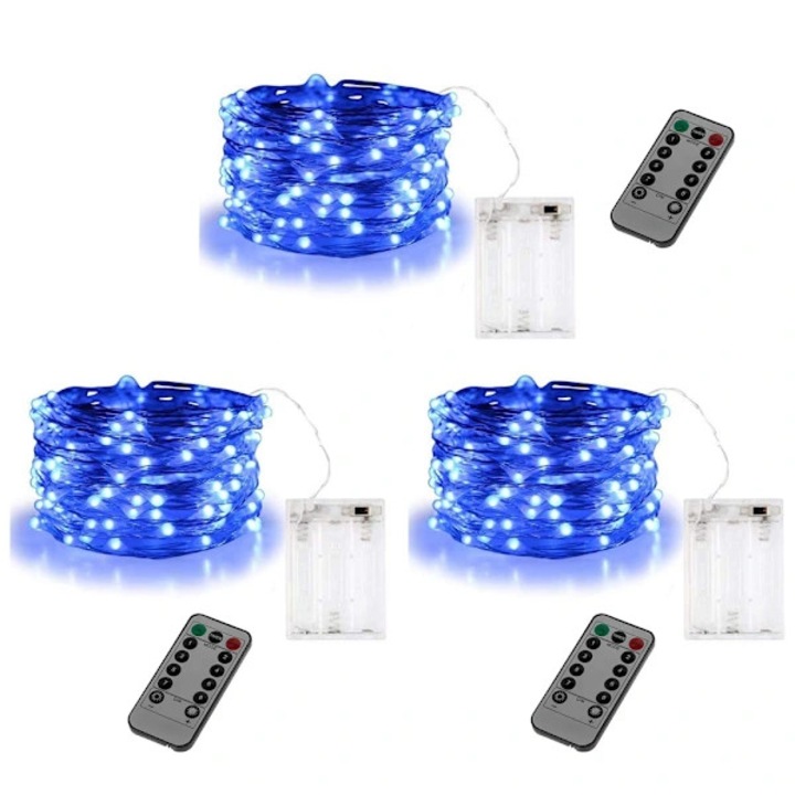 Set de lumini LED cu baterii, 3 metri, 30 LED-uri, control de la distanta, albastru