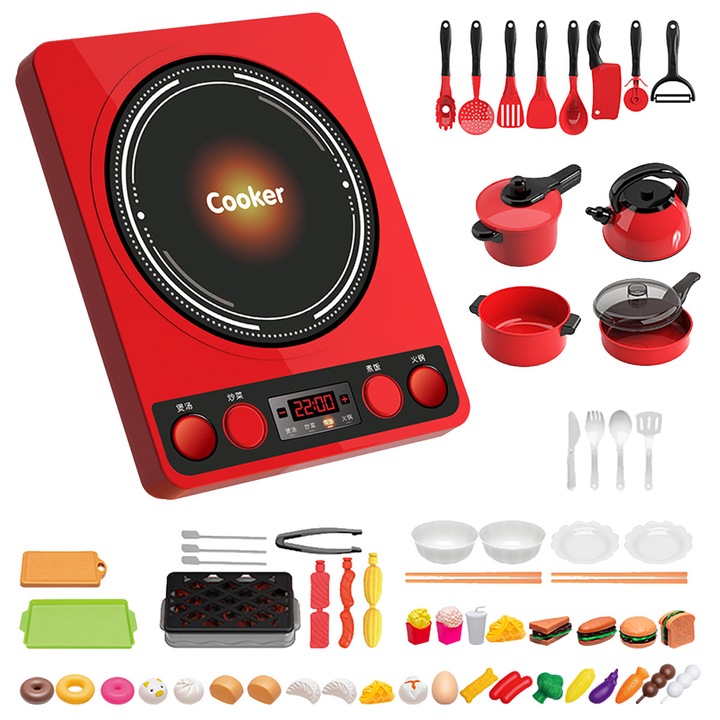 Set 61 accesorii pentru jucarii de bucatarie pentru copii, pentru gatit de camping Pretend BBQ pentru, mancare Legume Ustensile de gatit Jucarii, YOUKUKE, ABS, 3 ani+