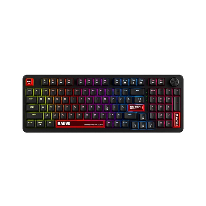 Tastatură mecanică gaming cu fir Marvo ARMA 98, 96 de taste, layout US, switch-uri liniare TNT Peach, negru