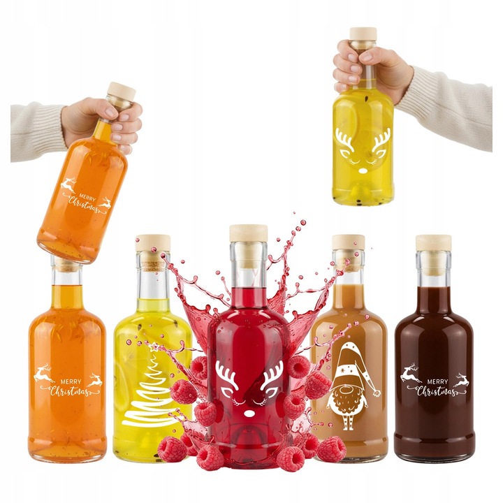Комплект 5x бутилки 250 ml Bimberek с коледен принт за ликьор и тинктури, 15,5x6,4cm