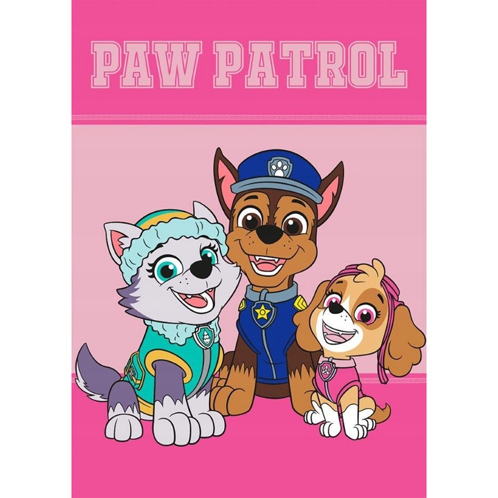 Patura cu print Paw Patrol, Mister License, Roz, 100x140cm, Poliester