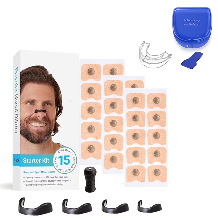 Pastile Nasale Anti-Risipire Magnetice Set 60 | Reutilizabile, Adheziv 3M Premium | Imbunatateste Somnul si Performanta Sportiva, Cu Set Nasal si Protectie Dinte