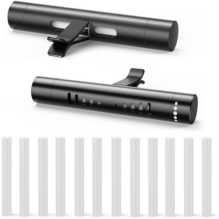 2 Ароматизатора за кола, с 12 Неароматизирани пълнителя, Дифузер за етерични масла, Подходящ за кола/баня/офис/стаи/годишнини, Черен