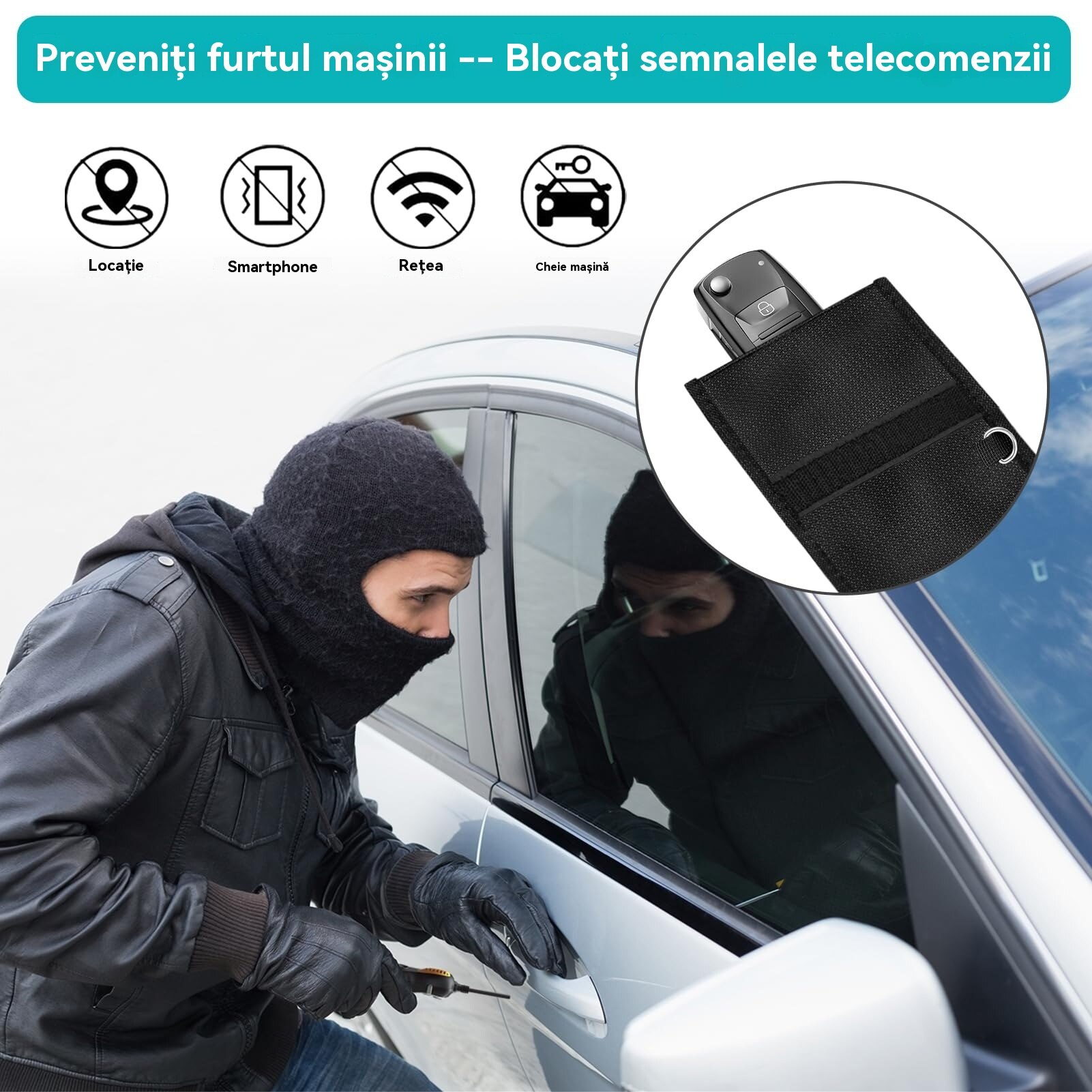 Genti Simket Faraday pentru telefoane si chei de masina, pachet de 2, husa de blocare a semnalului, blocare a semnalului telefonului mobil, cheie de masina/WiFi/RFID/blocare semnal GPS negru m