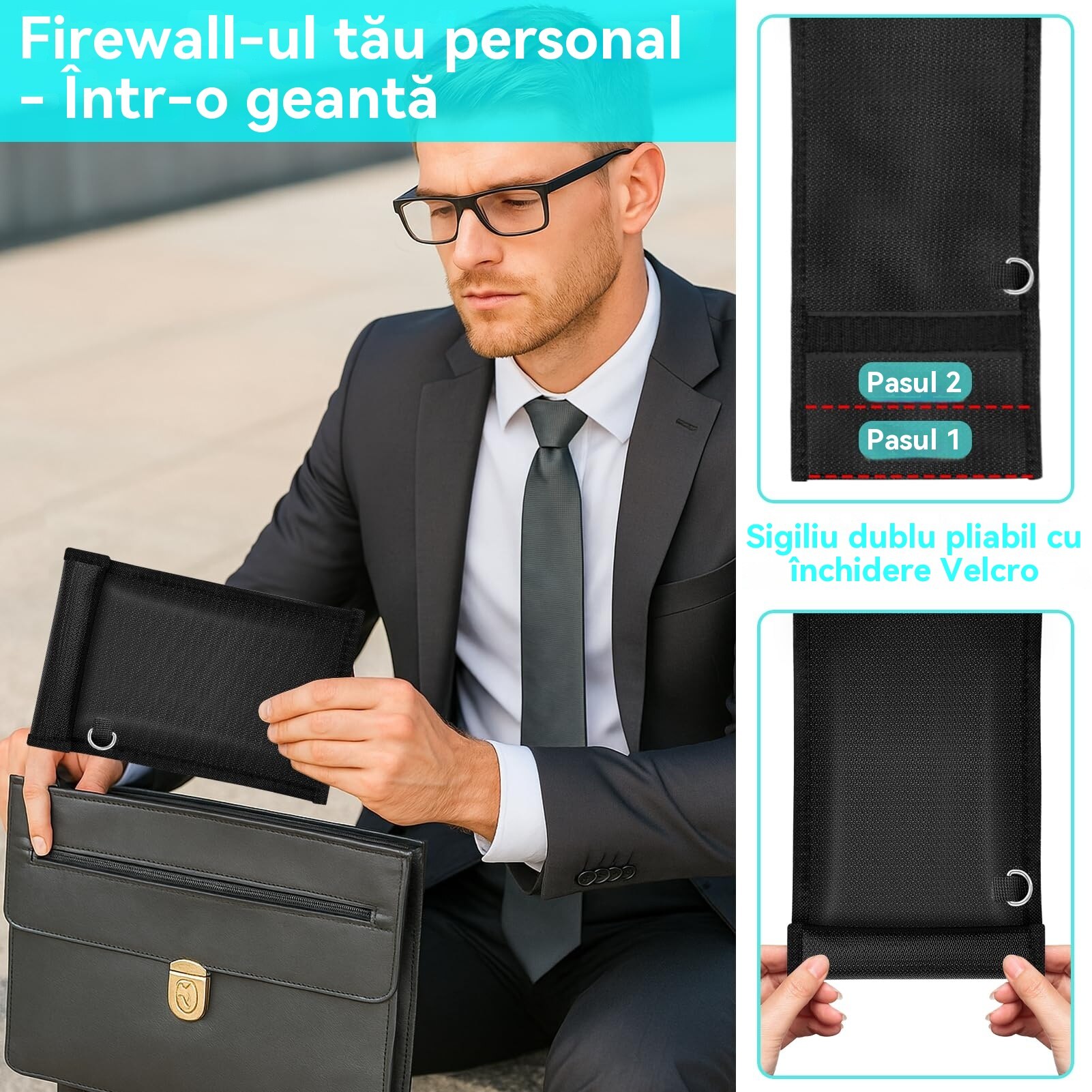 Genti Simket Faraday pentru telefoane si chei de masina, pachet de 2, husa de blocare a semnalului, blocare a semnalului telefonului mobil, cheie de masina/WiFi/RFID/blocare semnal GPS negru m