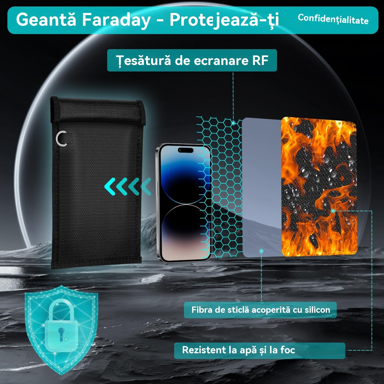 Genti Simket Faraday pentru telefoane si chei de masina, pachet de 2, husa de blocare a semnalului, blocare a semnalului telefonului mobil, cheie de masina/WiFi/RFID/blocare semnal GPS negru m