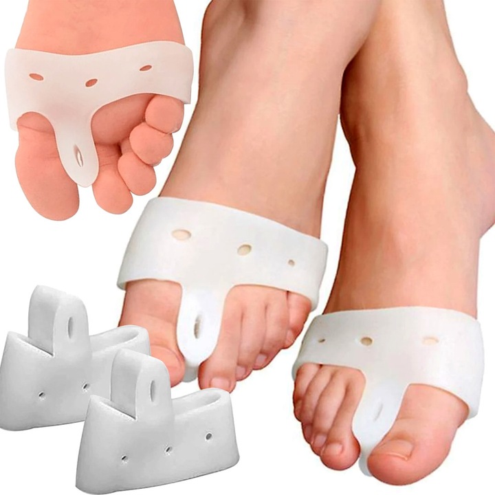 Set 2 x Branturi cu Gel, pentru Metatarsiene, Pernute din Silicon, Protectie Bunioni, Reduce Durerea, Previne Deformari, Universale, Adaptabile, Separator pentru Corectie Pozitie Degete Picioare, Absorbtie Socuri, Suportul Arcada, Alb