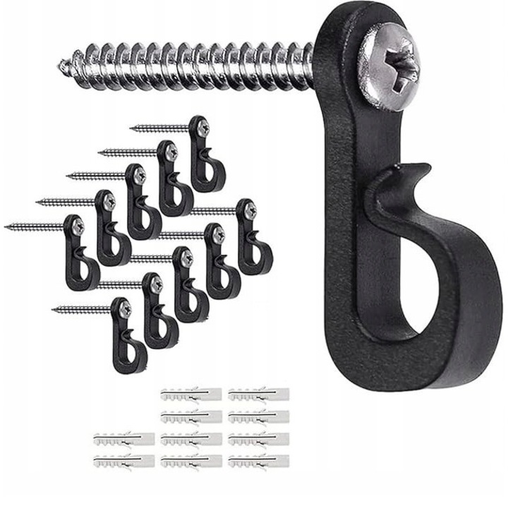 Set 10 suporturi de prindere, nylon/metal, negru mat, montare pe perete, capacitate 13,6 kg