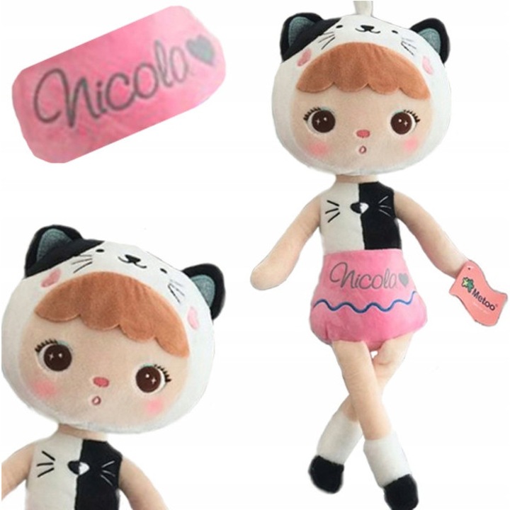 Személyre szabott Metoo baba, macska, rózsaszín, 46x20x11cm, mérőszalaggal