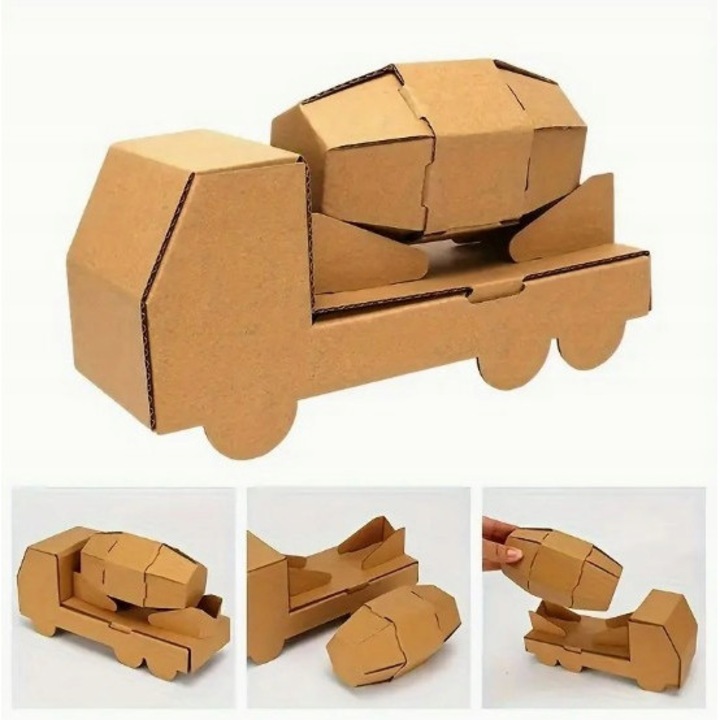 Model de asamblat pentru copii, SinPi, Betoniera, Carton, Maro