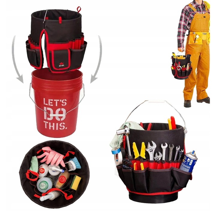 Szerszámrendező, fekete, 31x20x23cm, Oxford anyag, szerszámok szállítására, vödör nélkül