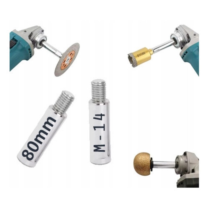 Hosszabbító sarokcsiszolóhoz SinPi, 80mm, M14, alumínium, ezüst