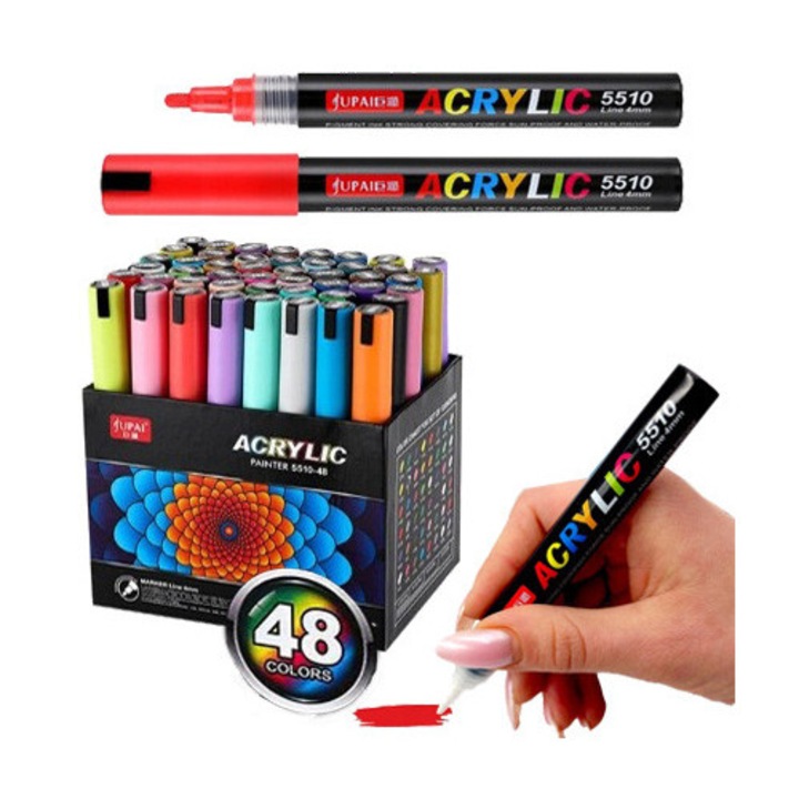 Комплект 48 перманентни акрилни маркера, водоустойчиви, многоцветни