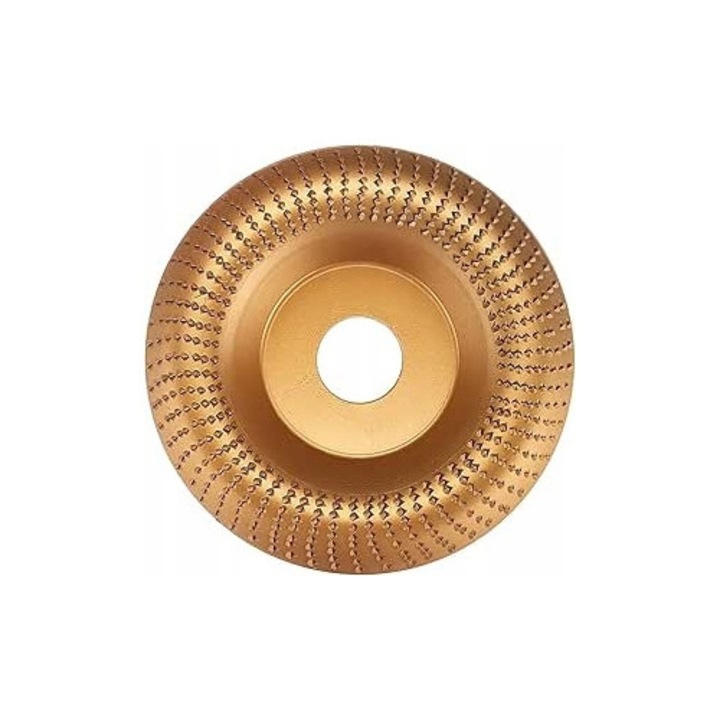 Disc abraziv turbo SinPi pentru polizor unghiular, freza universala 360 grade pentru lemn, sculptura, slefuire, modelare, eficienta ridicata, otel rezistent, diametru 100mm, orificiu 16mm, viteza 13000 rpm, auriu