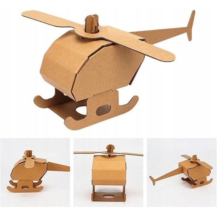Model de asamblat pentru copii, SinPi, Elicopter, Carton, Maro