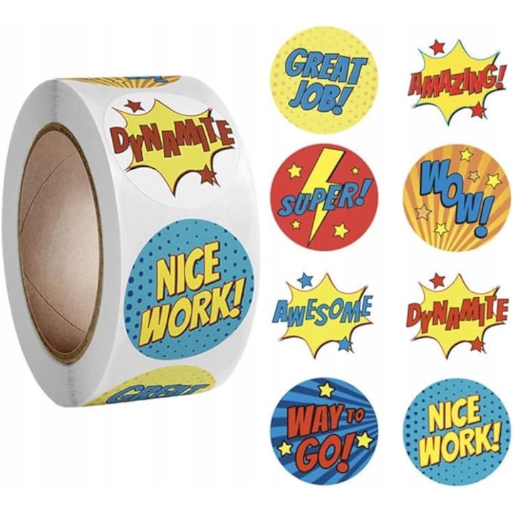 SinPi, szuperhős dekorációs matricaszett, 500 darab, öntapadós, 2.50x2.50cm, színes